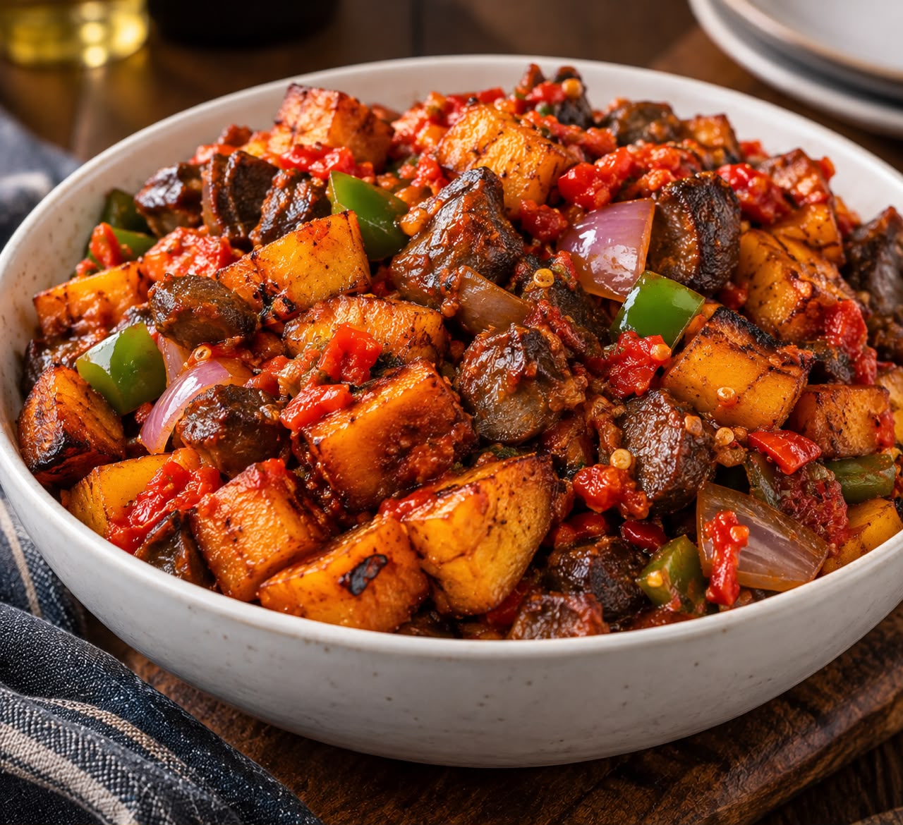 Asun with fried plantain