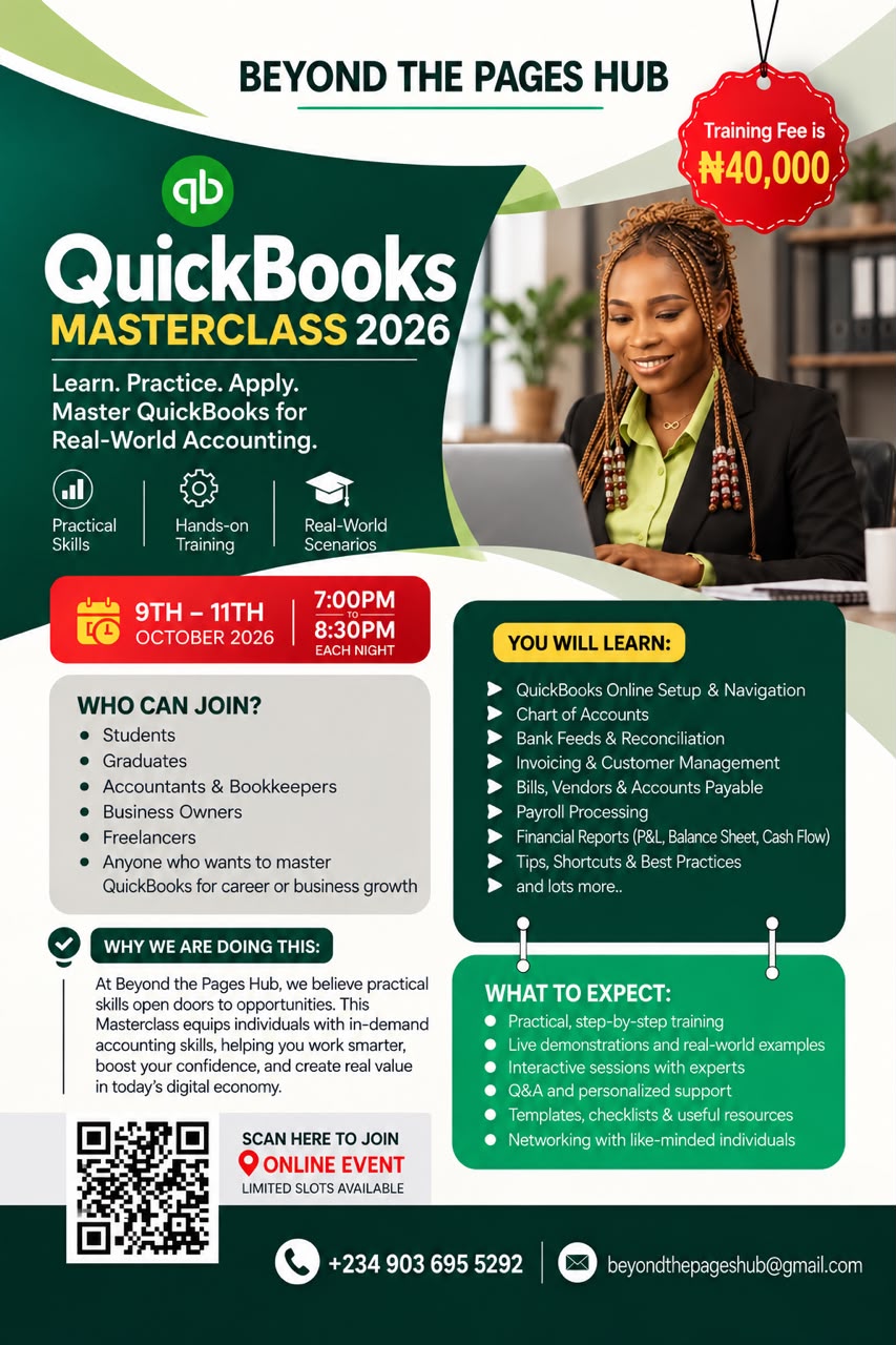 Beyond the Pages Hub QuickBooks Masterclass flyer