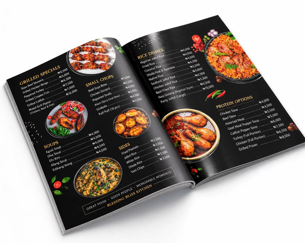 Blessing Bliss Kitchen open menu magazine