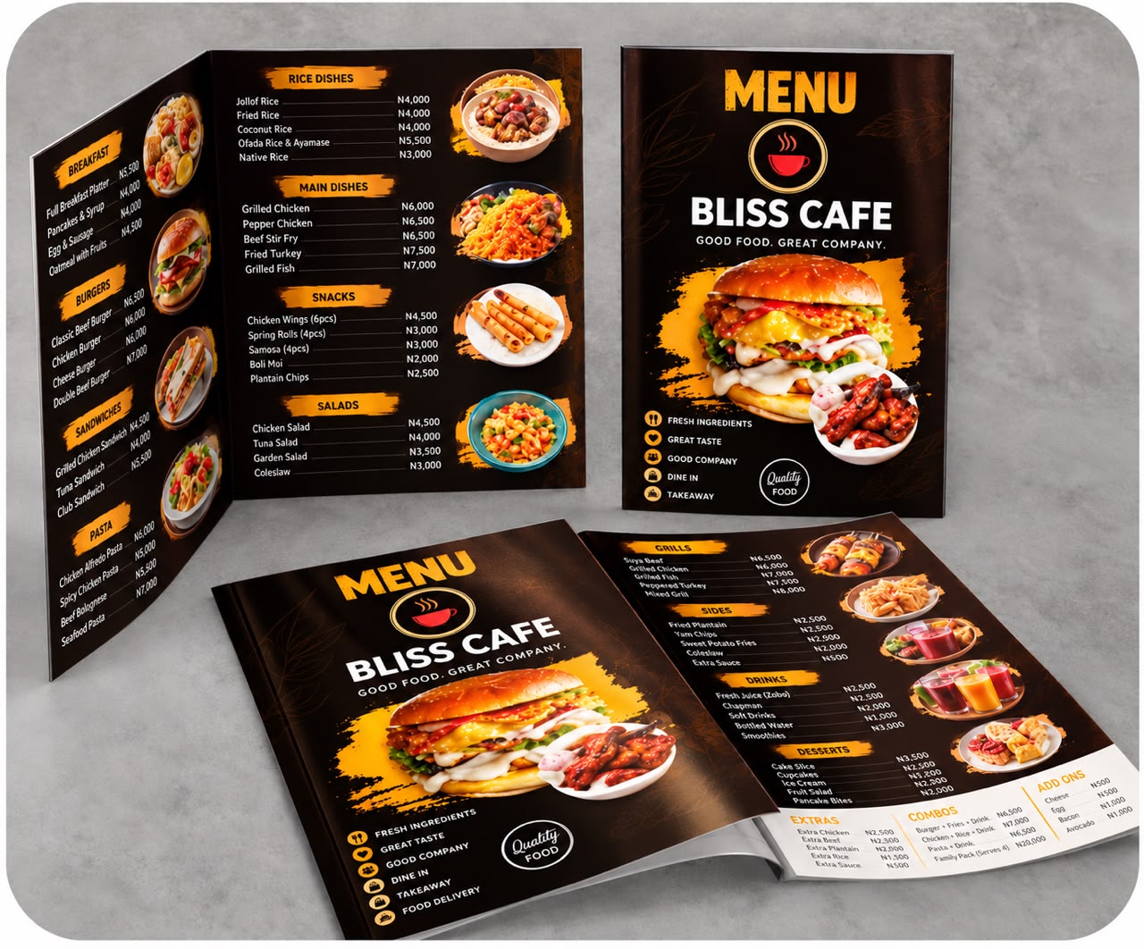 Bliss Cafe menu designs