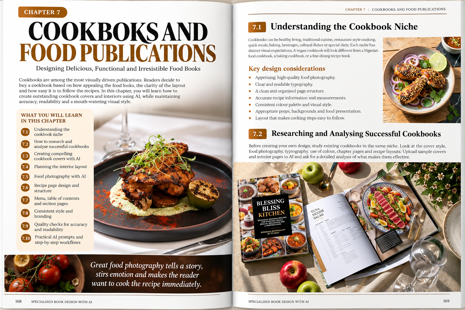 Cookbook chapter spread on food layout and photography