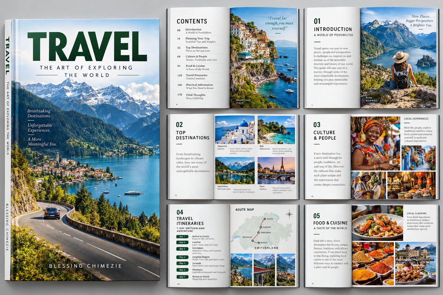 Travel guide cover and interior spreads